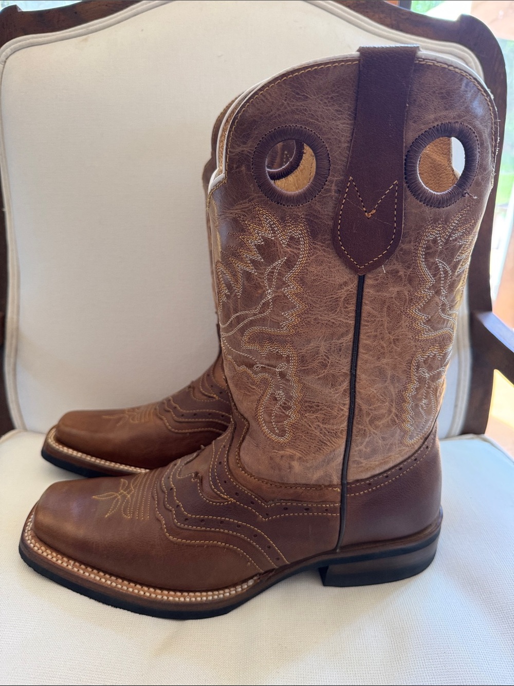 Western Cowboy Boots Brown Square Toe Leather Made in Mexico Size 10 Ranch Work